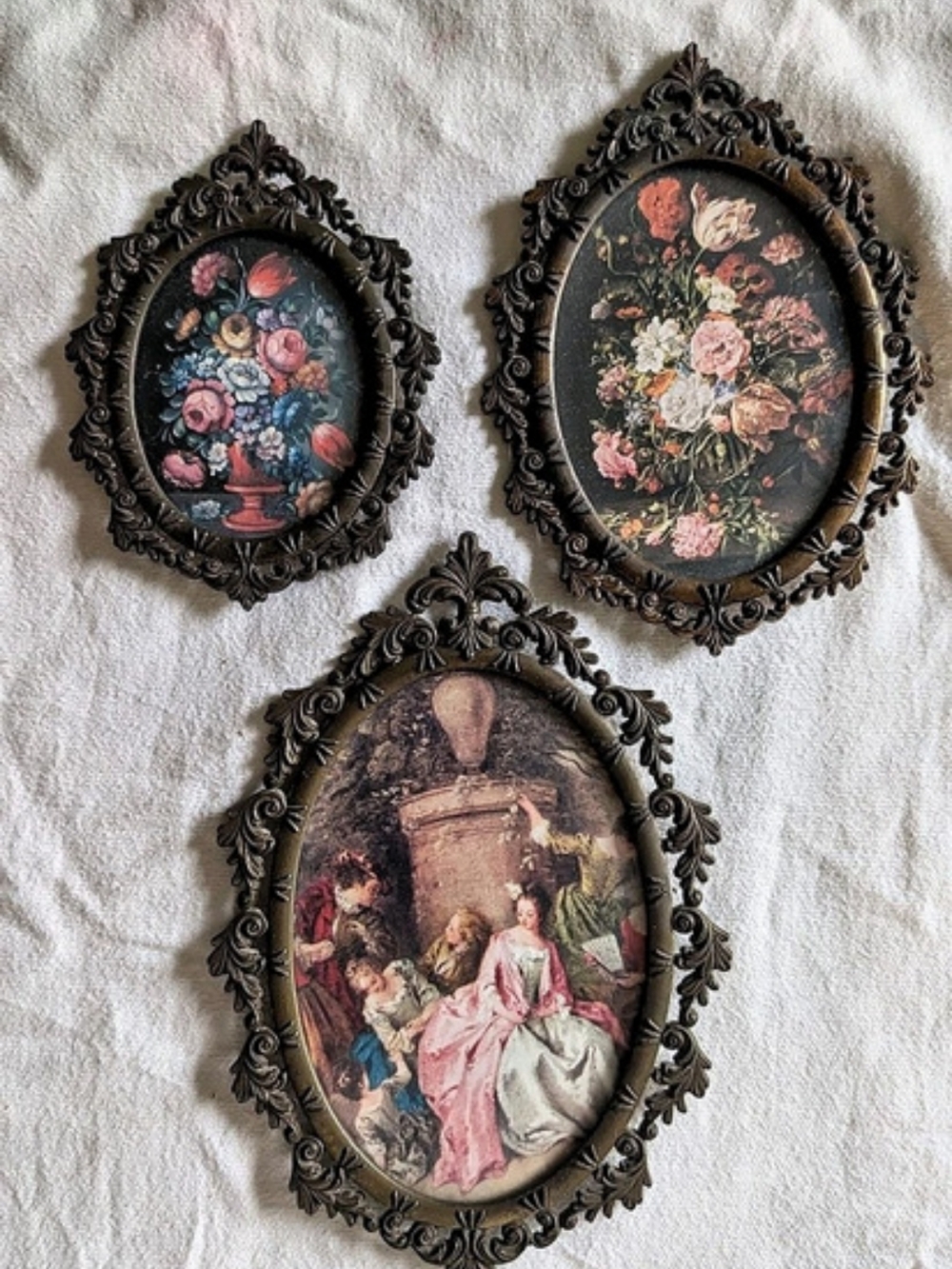 Action Ornate Oval Floral Framed Plaques Set of 3